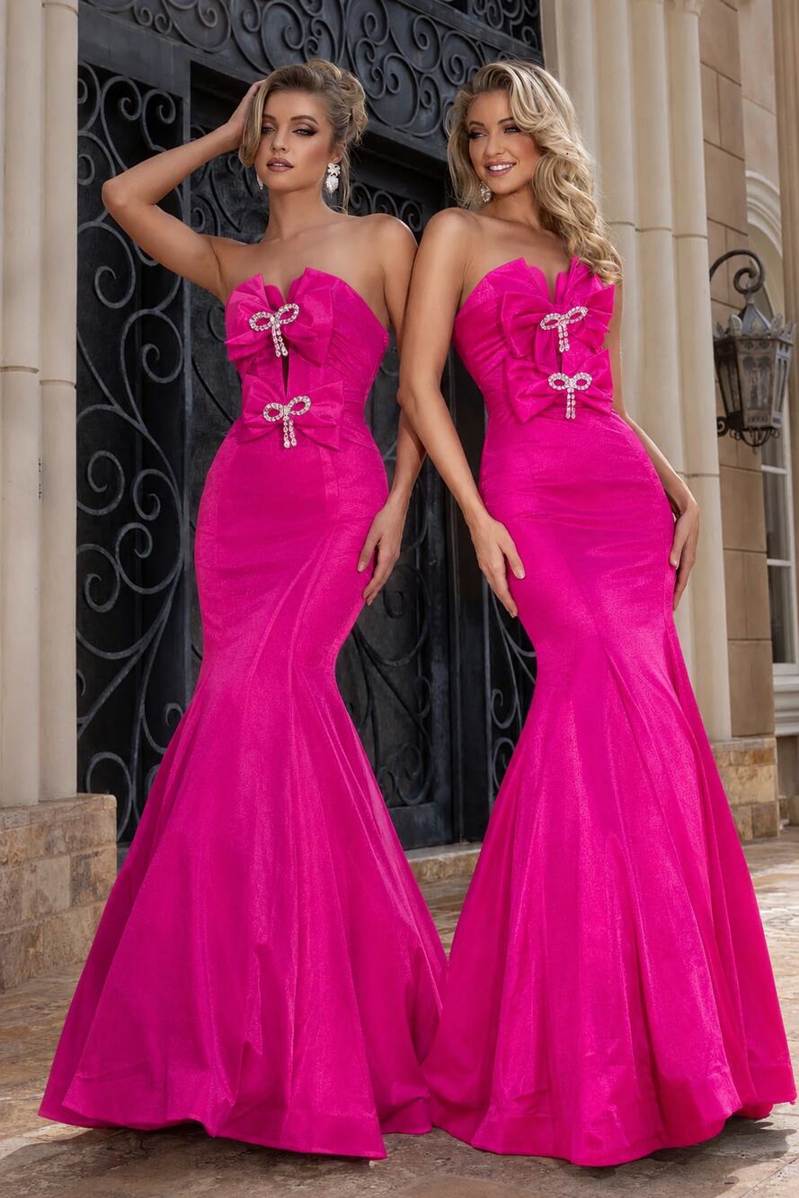 Portia & Scarlett PS25177 Rhinestone Bow Strapless Maxi Dress Prom Pageant Gown